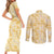 Melemele Aloha Hawaii Couples Matching Short Sleeve Bodycon Dress and Long Sleeve Button Shirt Plumeria Lei With Palaka Motif - Polynesian Pride