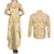 Melemele Aloha Hawaii Couples Matching Summer Maxi Dress and Long Sleeve Button Shirt Plumeria Lei With Palaka Motif - Polynesian Pride