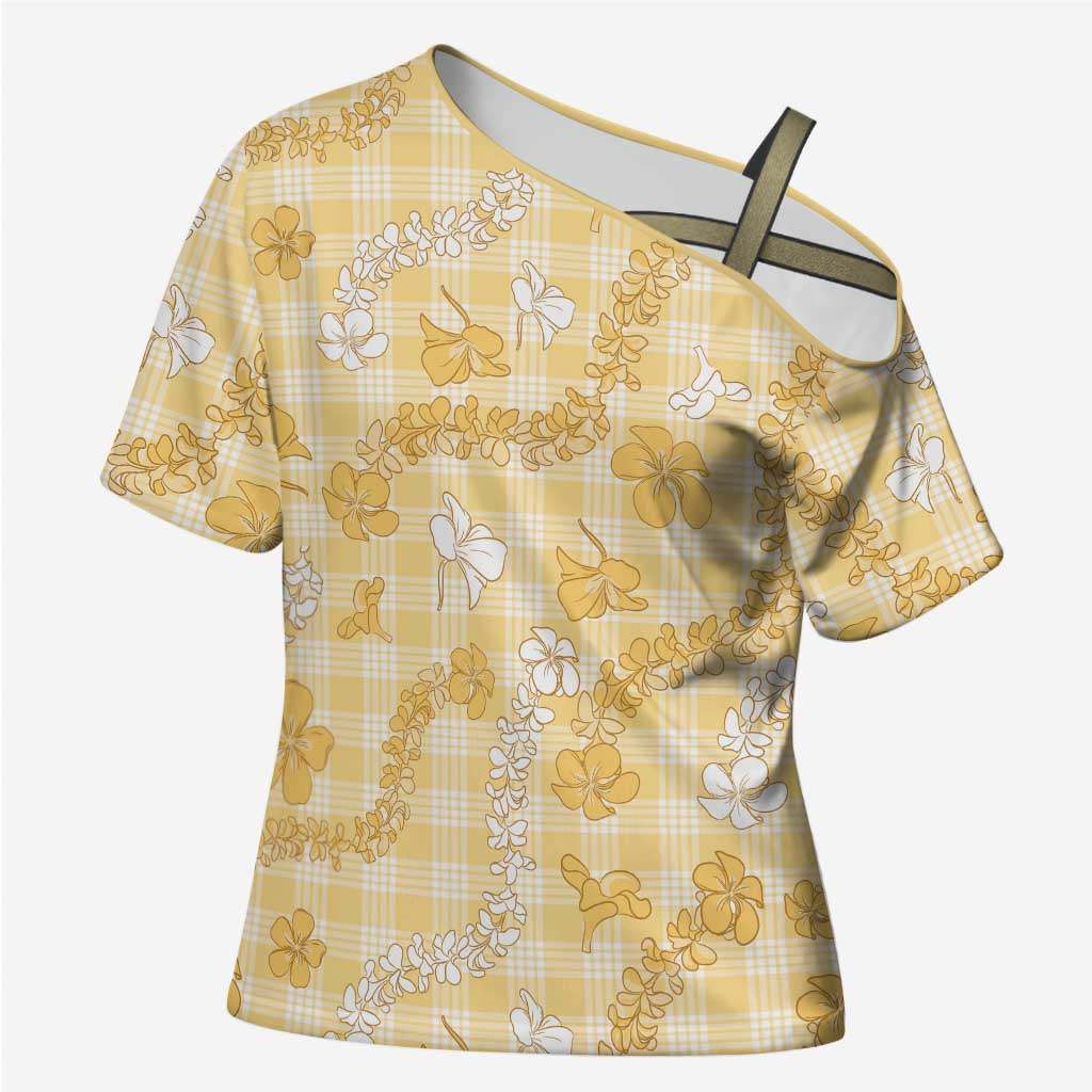 Melemele Aloha Hawaii Cross Shoulder Shirt Plumeria Lei With Palaka Motif - Polynesian Pride