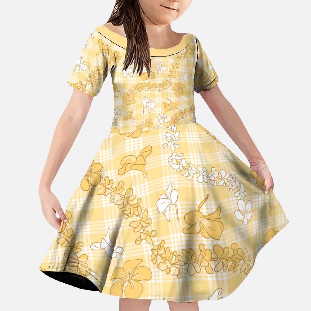 Melemele Aloha Hawaii Family Matching Mermaid Dress and Hawaiian Shirt Plumeria Lei With Palaka Motif - Polynesian Pride