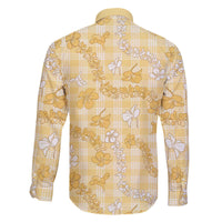 Melemele Aloha Hawaii Family Matching Off The Shoulder Long Sleeve Dress and Hawaiian Shirt Plumeria Lei With Palaka Motif - Polynesian Pride