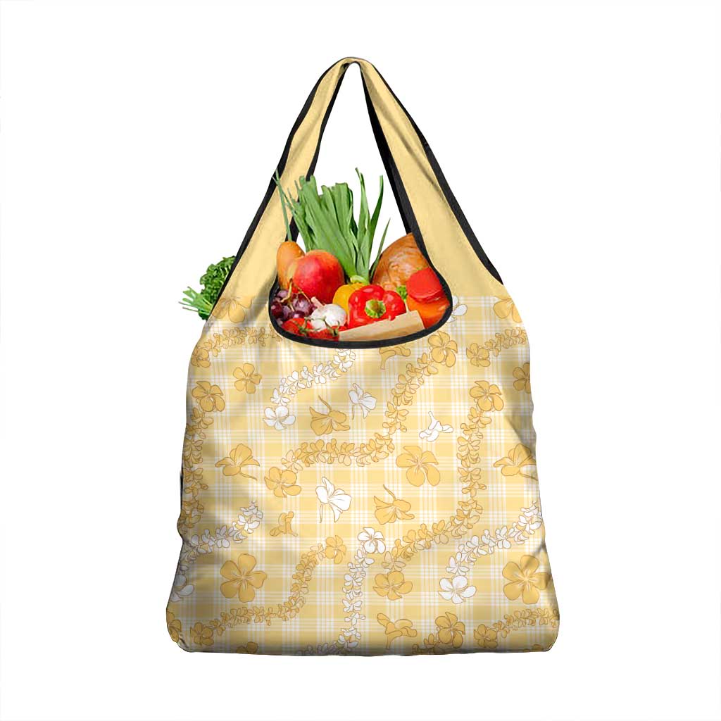 Melemele Aloha Hawaii Grocery Bag Plumeria Lei With Palaka Motif - Polynesian Pride
