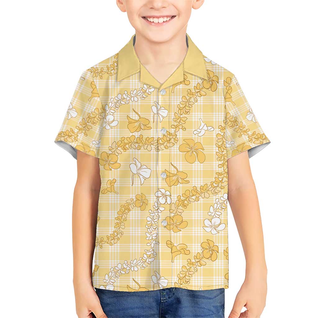 Melemele Aloha Hawaii Kid Hawaiian Shirt Plumeria Lei With Palaka Motif - Polynesian Pride