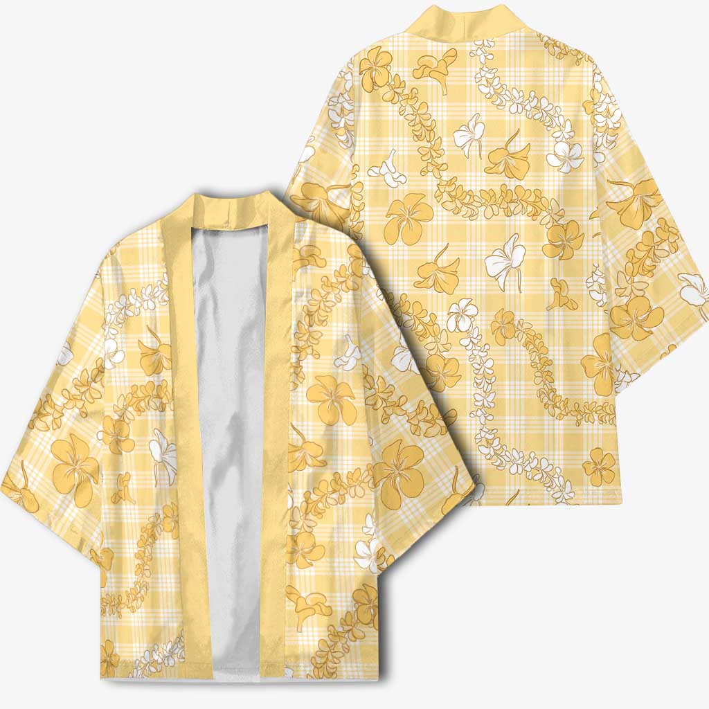 Melemele Aloha Hawaii Kimono Plumeria Lei With Palaka Motif - Polynesian Pride