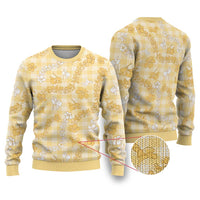 Melemele Aloha Hawaii Ugly Christmas Sweater Plumeria Lei With Palaka Motif - Polynesian Pride