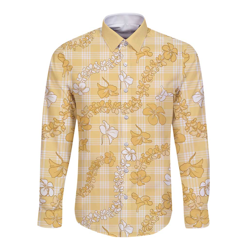 Melemele Aloha Hawaii Long Sleeve Button Shirt Plumeria Lei With Palaka Motif - Polynesian Pride