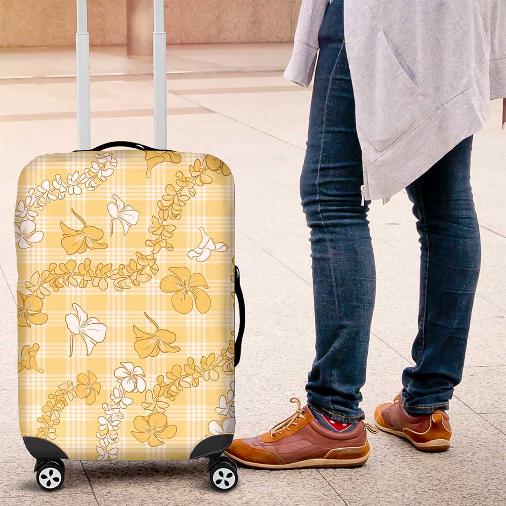 Melemele Aloha Hawaii Luggage Cover Plumeria Lei With Palaka Motif - Polynesian Pride