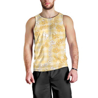 Melemele Aloha Hawaii Men Tank Top Plumeria Lei With Palaka Motif - Polynesian Pride