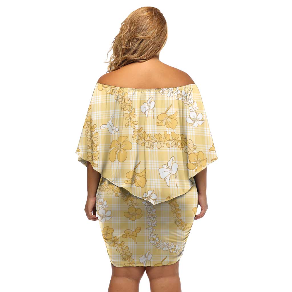 Melemele Aloha Hawaii Off Shoulder Short Dress Plumeria Lei With Palaka Motif - Polynesian Pride