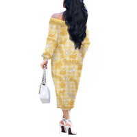 Melemele Aloha Hawaii Off The Shoulder Long Sleeve Dress Plumeria Lei With Palaka Motif - Polynesian Pride