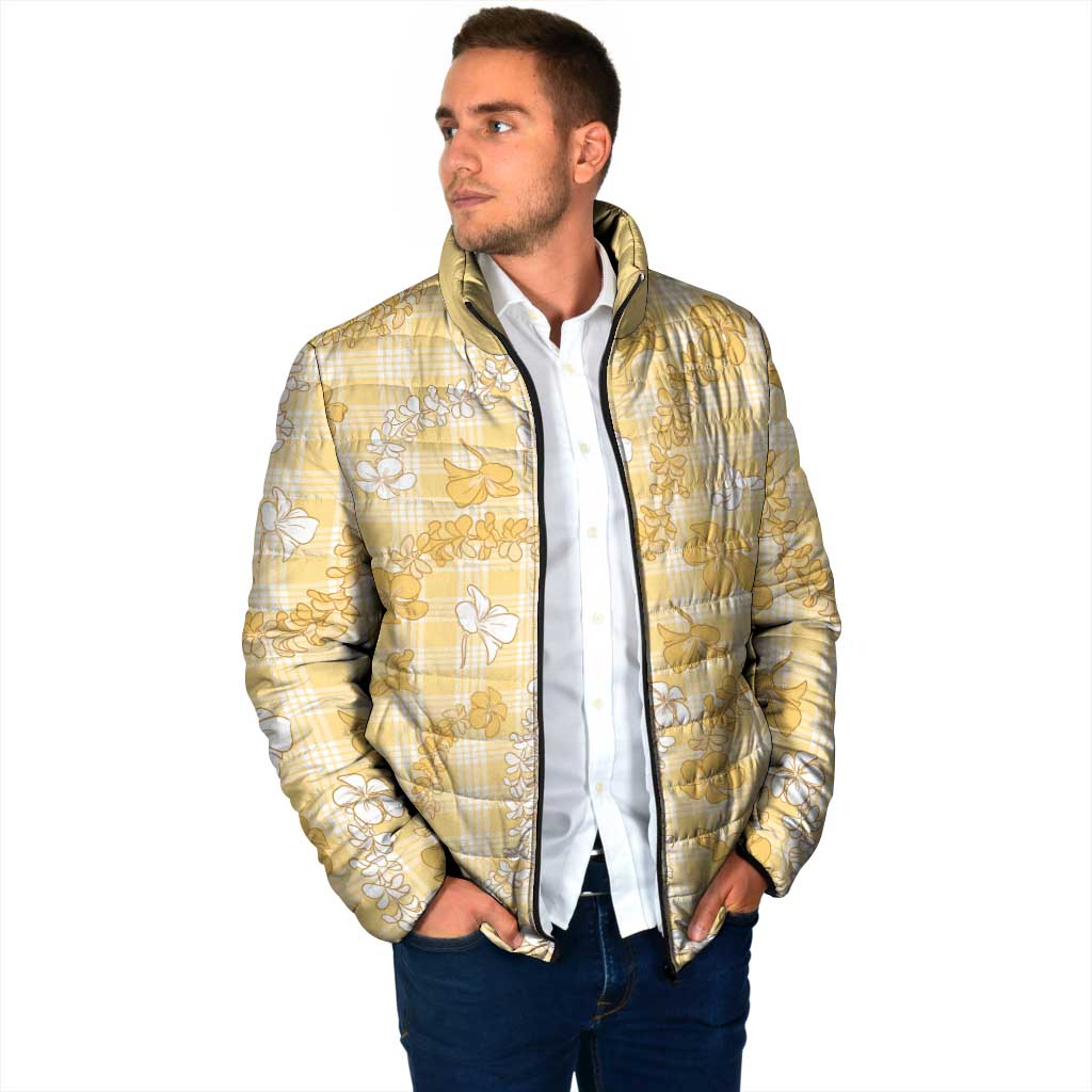 Melemele Aloha Hawaii Padded Jacket Plumeria Lei With Palaka Motif - Polynesian Pride