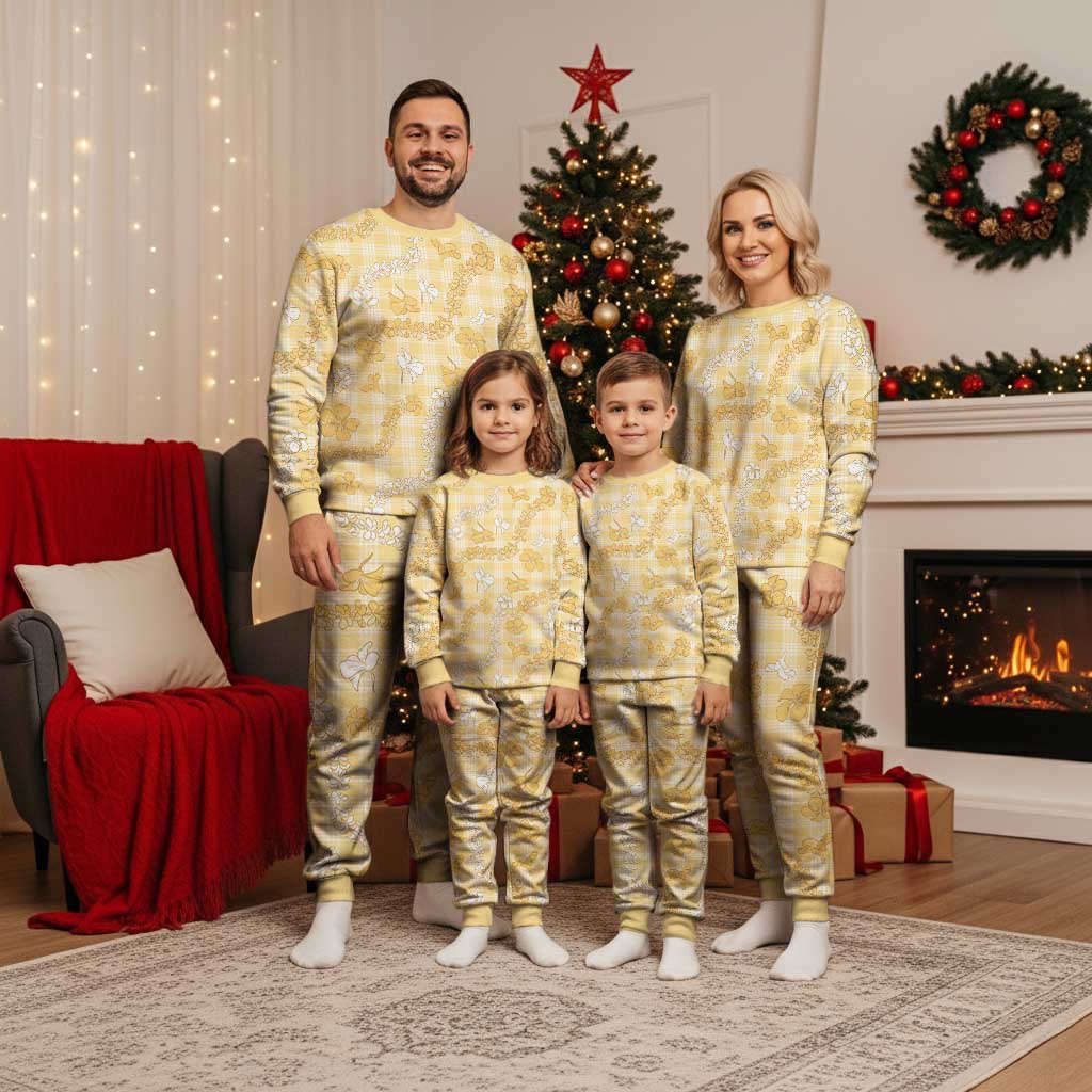 Melemele Aloha Hawaii Christmas Pajama Set Plumeria Lei With Palaka Motif LT14 - Polynesian Pride