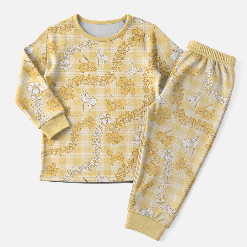 Melemele Aloha Hawaii Christmas Pajama Set Plumeria Lei With Palaka Motif LT14 Men Yellow - Polynesian Pride