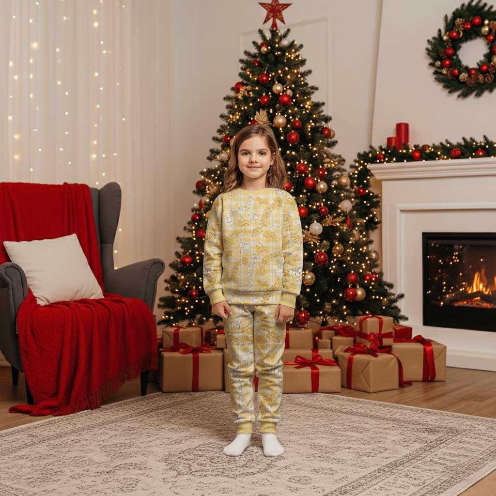 Melemele Aloha Hawaii Christmas Pajama Set Plumeria Lei With Palaka Motif LT14 Kid Yellow - Polynesian Pride