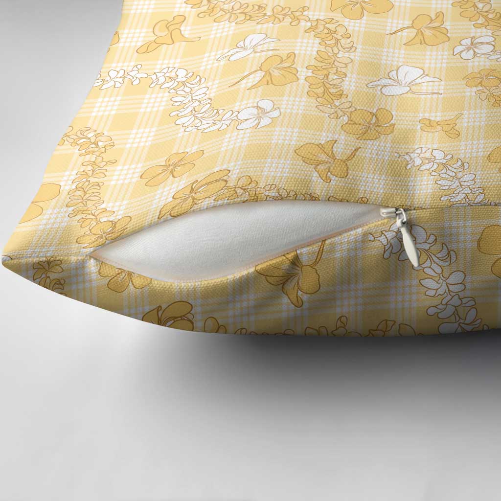 Melemele Aloha Hawaii Pillow Cover Plumeria Lei With Palaka Motif - Polynesian Pride