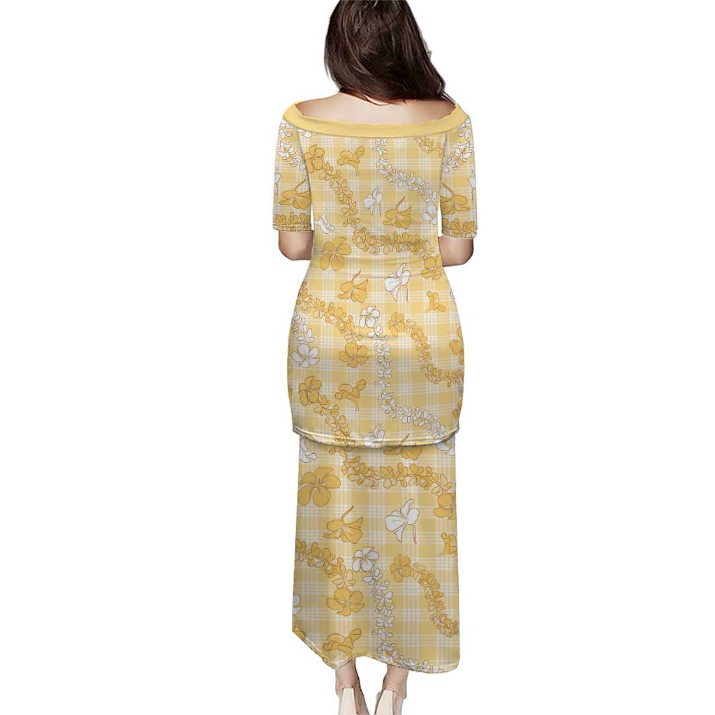 Melemele Aloha Hawaii Puletasi Plumeria Lei With Palaka Motif - Polynesian Pride