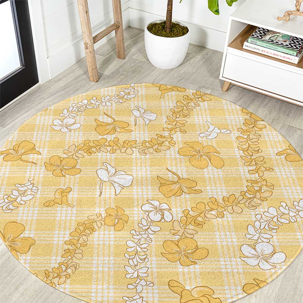 Melemele Aloha Hawaii Round Carpet Plumeria Lei With Palaka Motif - Polynesian Pride