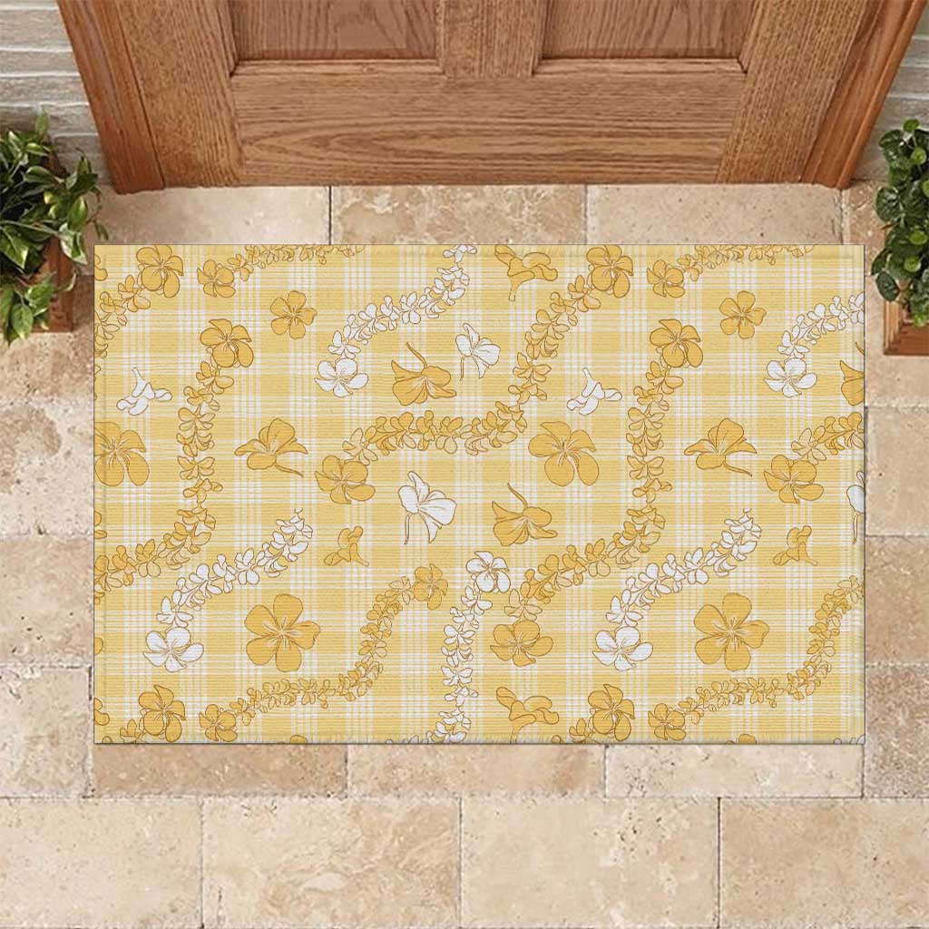 Melemele Aloha Hawaii Rubber Doormat Plumeria Lei With Palaka Motif - Polynesian Pride