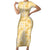 Melemele Aloha Hawaii Short Sleeve Bodycon Dress Plumeria Lei With Palaka Motif - Polynesian Pride