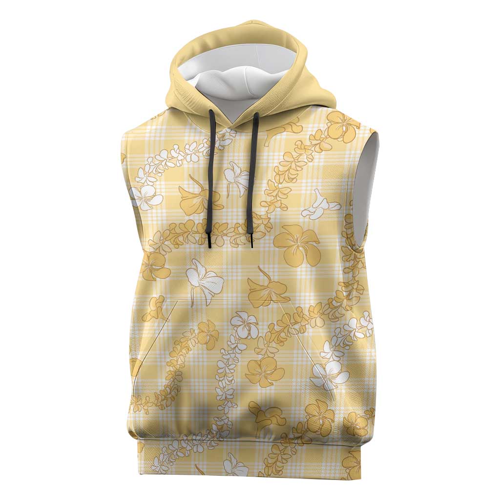 Melemele Aloha Hawaii Sleeveless Hoodie Plumeria Lei With Palaka Motif - Polynesian Pride