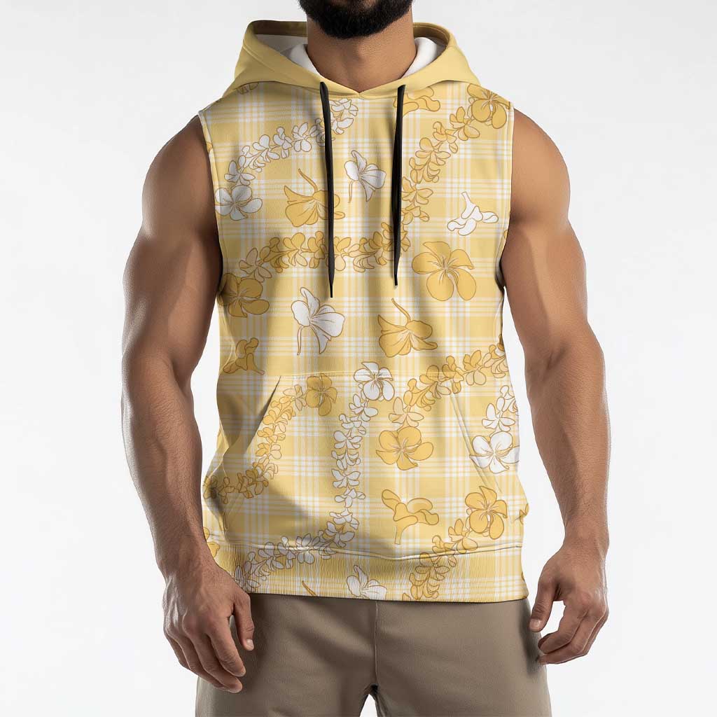 Melemele Aloha Hawaii Sleeveless Hoodie Plumeria Lei With Palaka Motif - Polynesian Pride