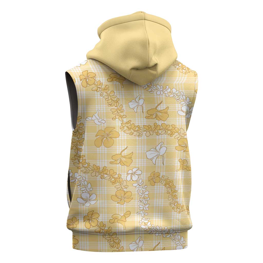 Melemele Aloha Hawaii Sleeveless Zip Hoodie Plumeria Lei With Palaka Motif - Polynesian Pride