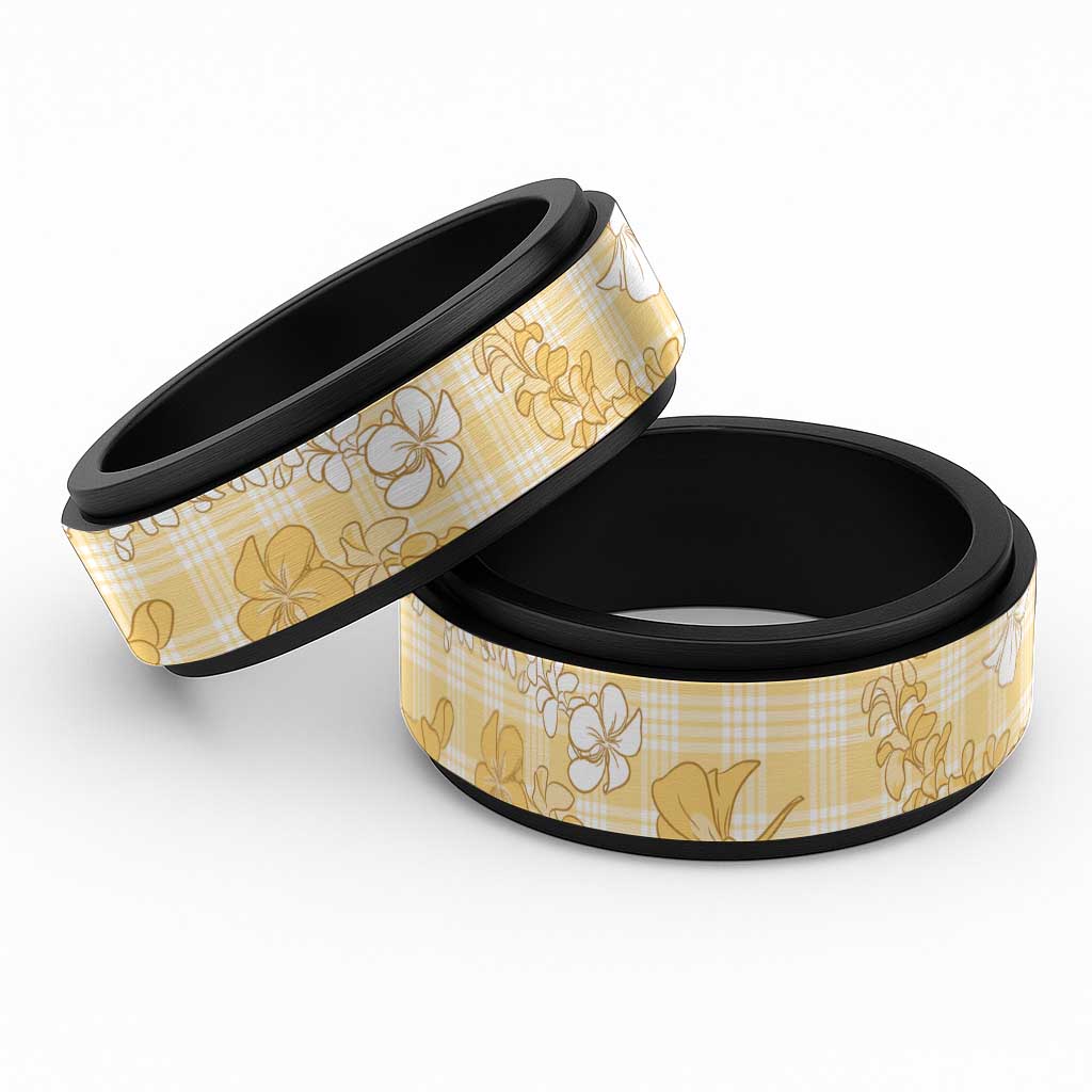 Melemele Aloha Hawaii Spinner Ring Plumeria Lei With Palaka Motif - Polynesian Pride