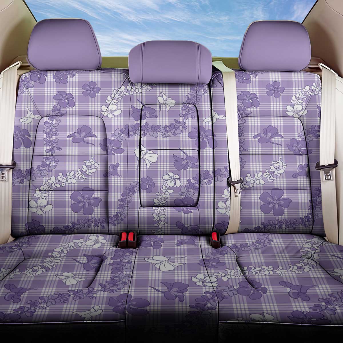 Poni Aloha Hawaii Back Car Seat Cover Plumeria Lei With Palaka Motif - Polynesian Pride