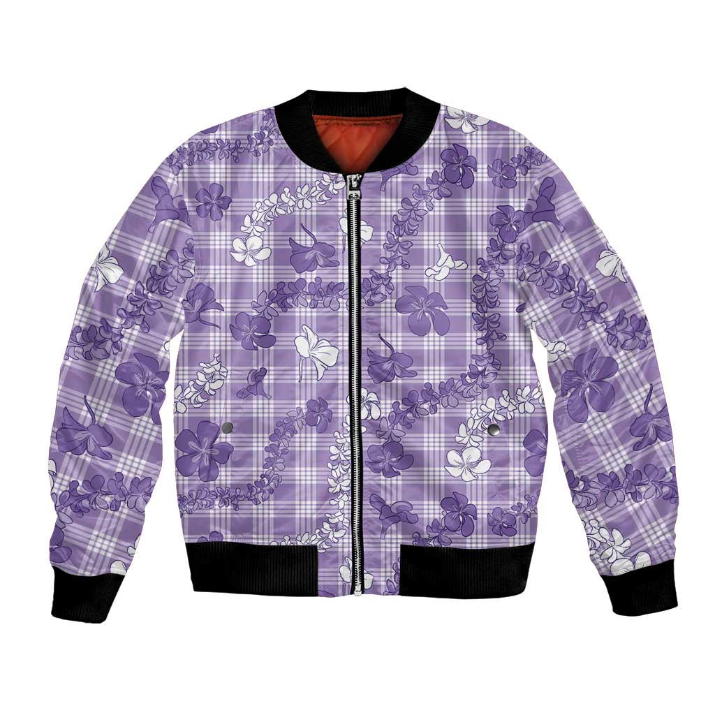 Poni Aloha Hawaii Bomber Jacket Plumeria Lei With Palaka Motif - Polynesian Pride