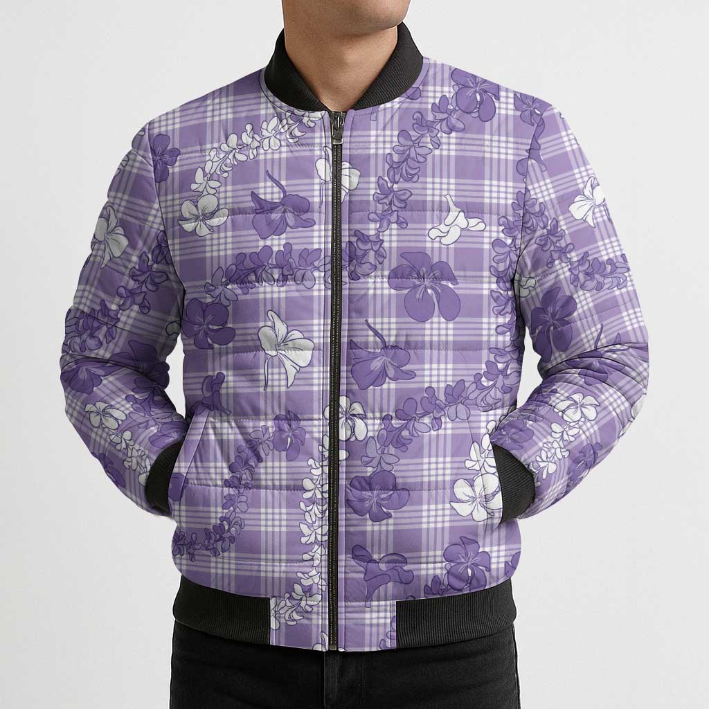 Poni Aloha Hawaii Bomber Puffer Jacket Plumeria Lei With Palaka Motif - Polynesian Pride