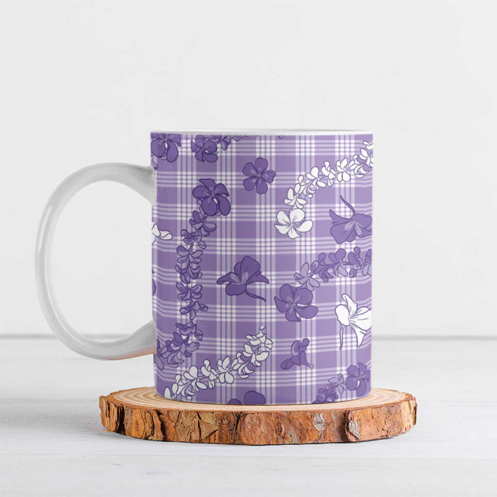 Poni Aloha Hawaii Ceramic Mug Plumeria Lei With Palaka Motif - Polynesian Pride