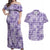 Poni Aloha Hawaii Couples Matching Off Shoulder Maxi Dress and Hawaiian Shirt Plumeria Lei With Palaka Motif - Polynesian Pride