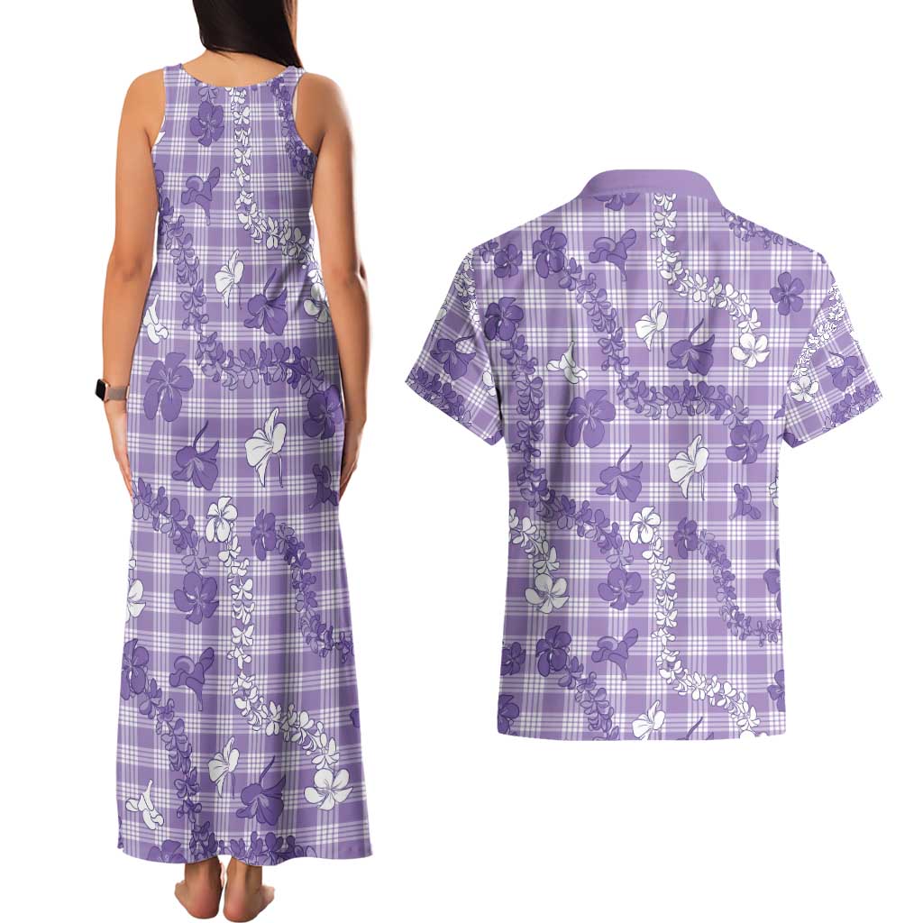 Poni Aloha Hawaii Couples Matching Tank Maxi Dress and Hawaiian Shirt Plumeria Lei With Palaka Motif - Polynesian Pride