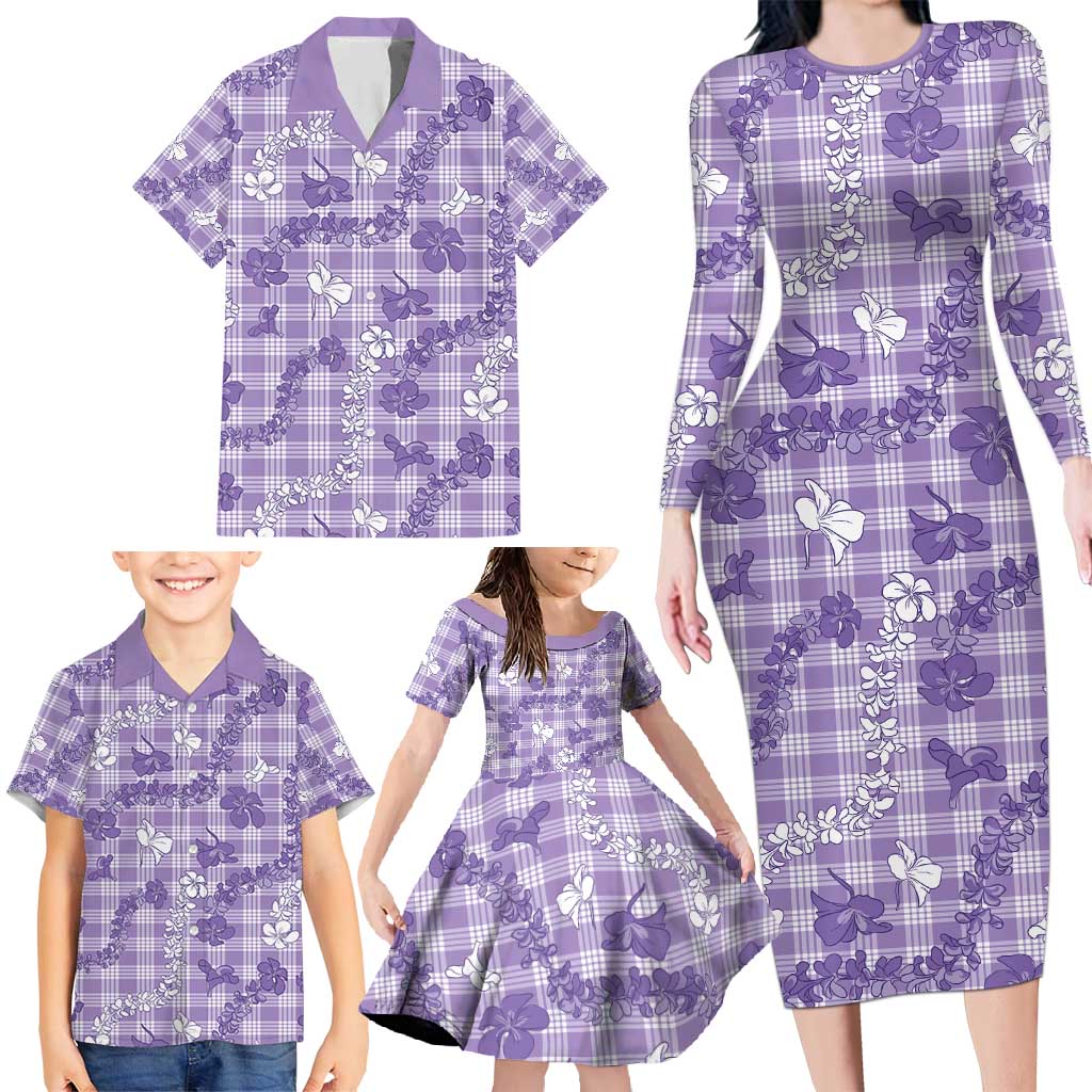 Poni Aloha Hawaii Family Matching Long Sleeve Bodycon Dress and Hawaiian Shirt Plumeria Lei With Palaka Motif - Polynesian Pride