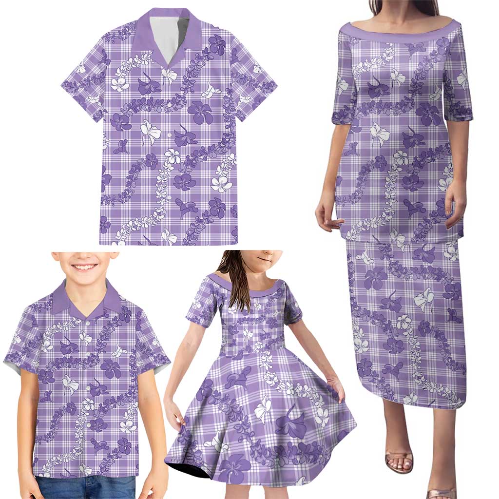 Poni Aloha Hawaii Family Matching Puletasi and Hawaiian Shirt Plumeria Lei With Palaka Motif - Polynesian Pride