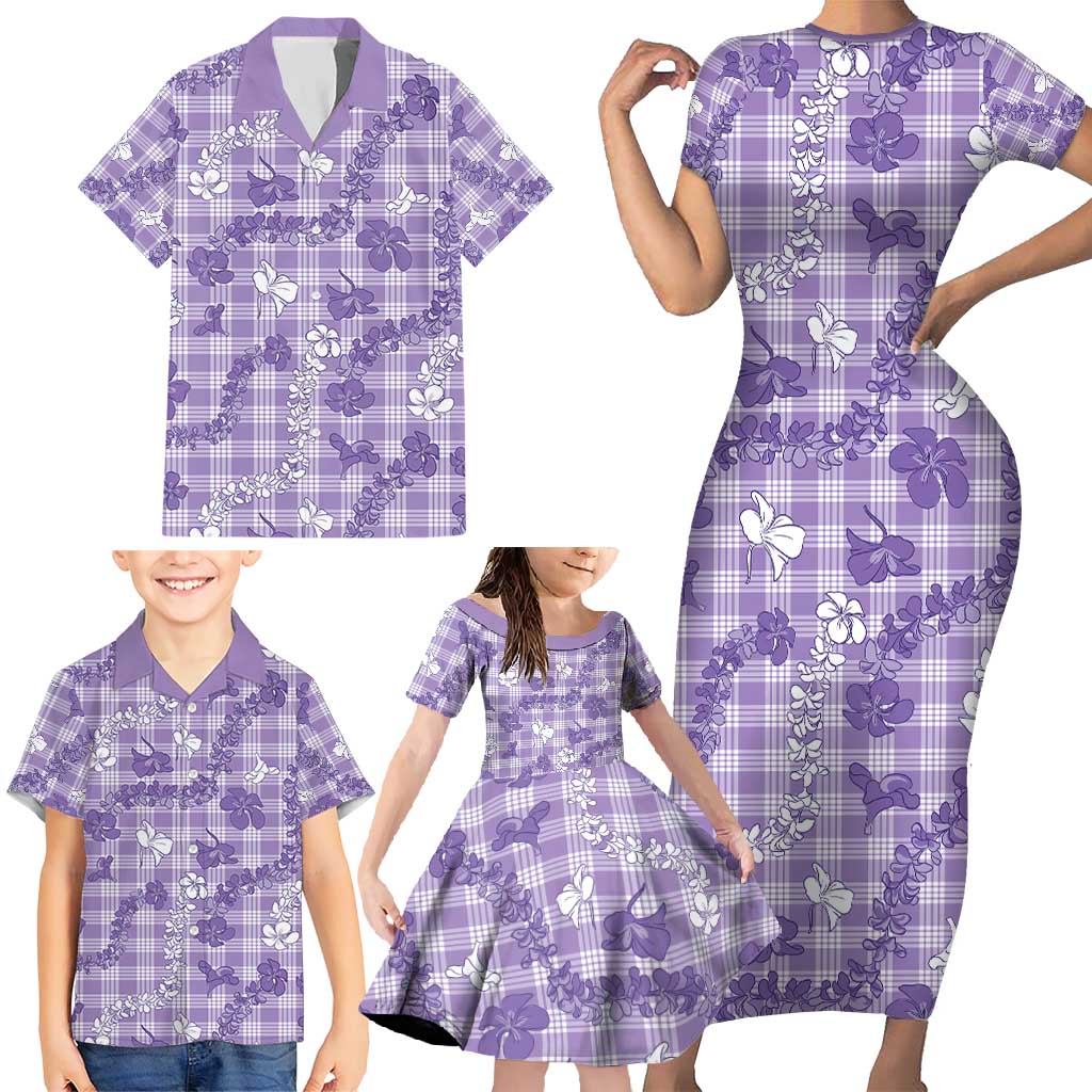 Poni Aloha Hawaii Family Matching Short Sleeve Bodycon Dress and Hawaiian Shirt Plumeria Lei With Palaka Motif - Polynesian Pride