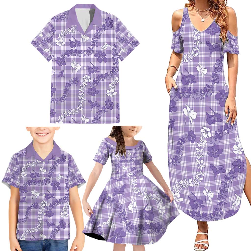 Poni Aloha Hawaii Family Matching Summer Maxi Dress and Hawaiian Shirt Plumeria Lei With Palaka Motif - Polynesian Pride