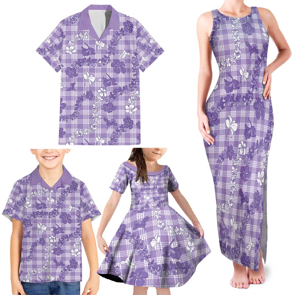 Poni Aloha Hawaii Family Matching Tank Maxi Dress and Hawaiian Shirt Plumeria Lei With Palaka Motif - Polynesian Pride