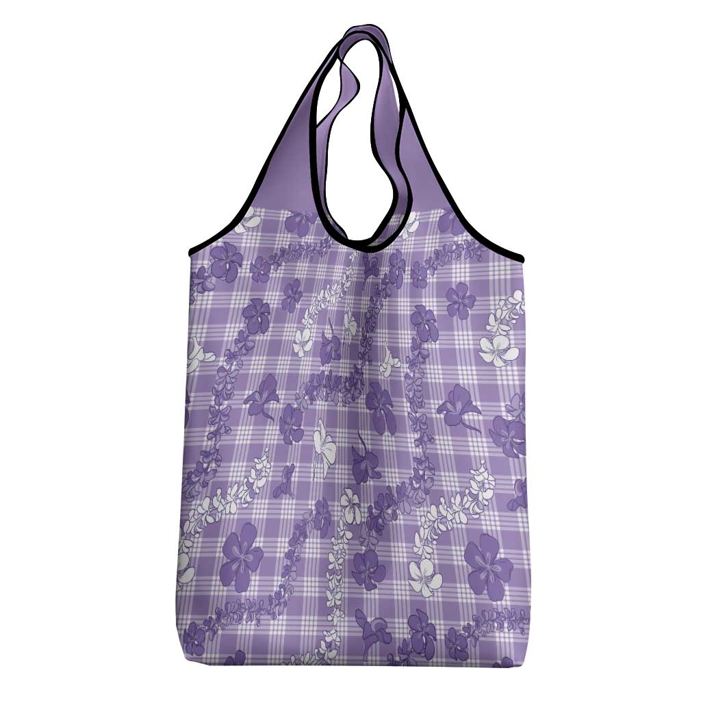 Poni Aloha Hawaii Grocery Bag Plumeria Lei With Palaka Motif - Polynesian Pride