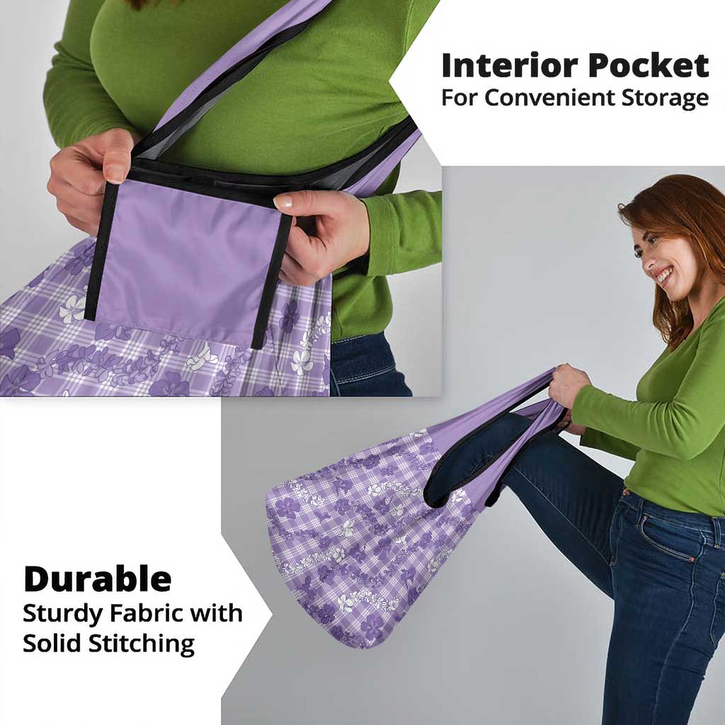 Poni Aloha Hawaii Grocery Bag Plumeria Lei With Palaka Motif - Polynesian Pride