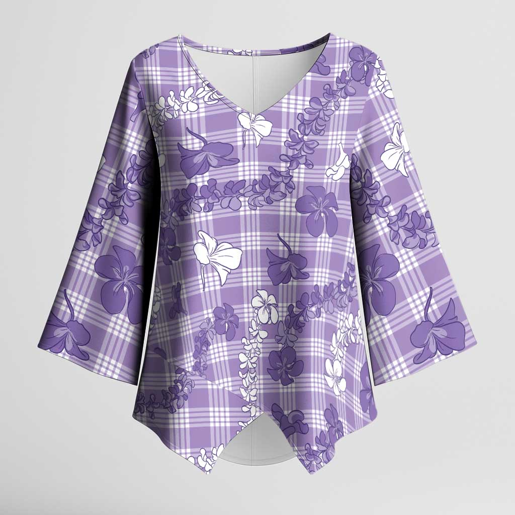 Poni Aloha Hawaii Kimono Sleeve Blouse Plumeria Lei With Palaka Motif - Polynesian Pride