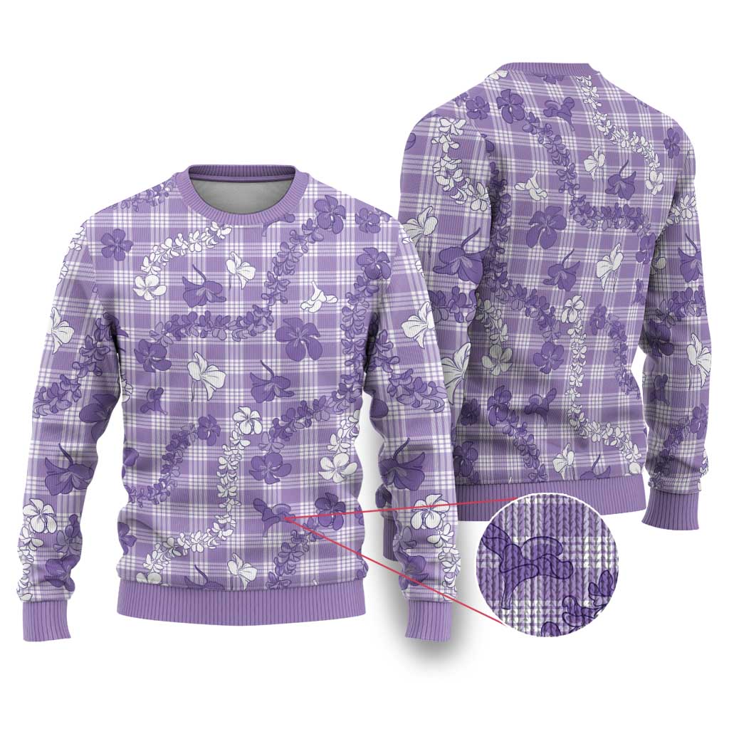 Poni Aloha Hawaii Ugly Christmas Sweater Plumeria Lei With Palaka Motif - Polynesian Pride