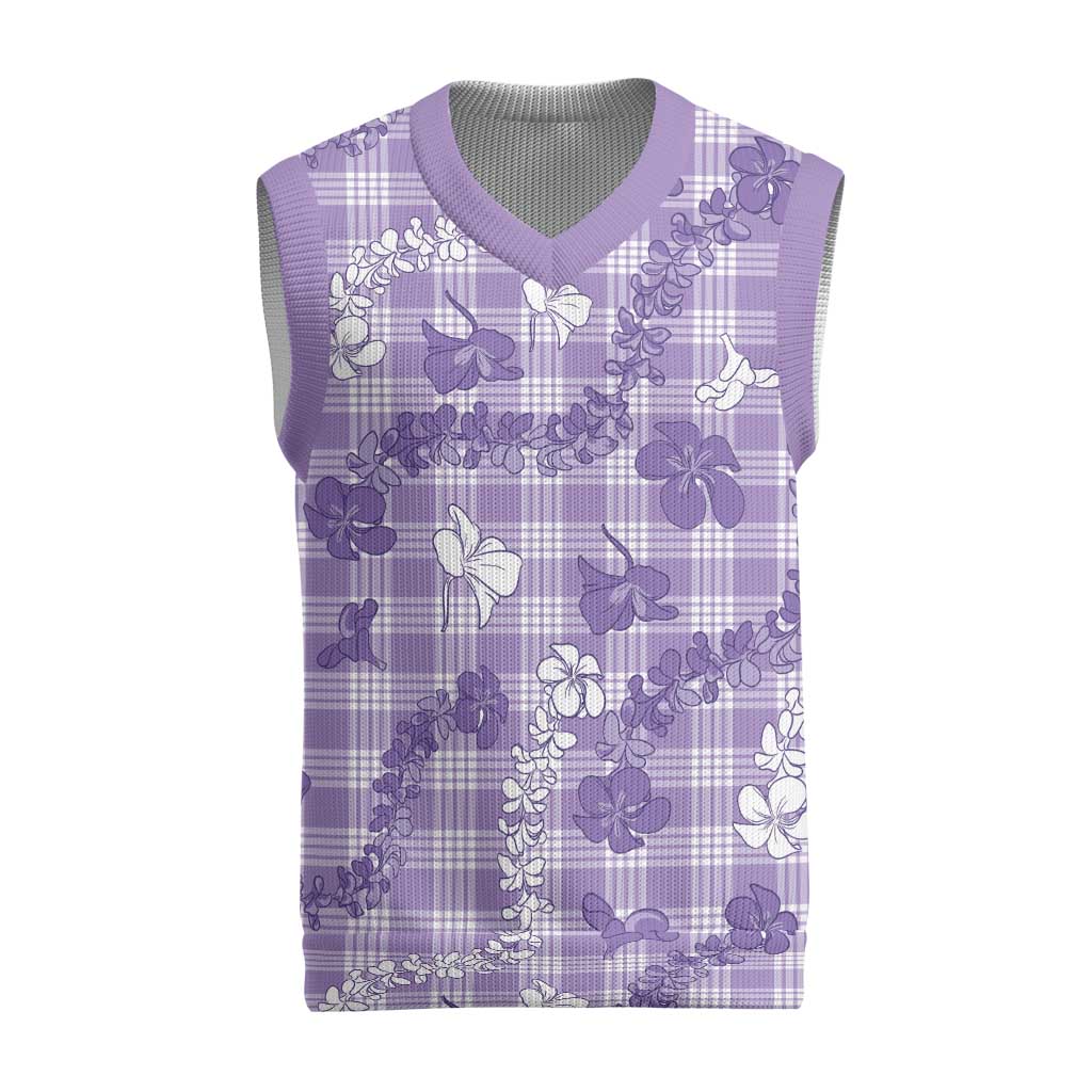 Poni Aloha Hawaii Christmas Knitted V-Neck Vest Plumeria Lei With Palaka Motif LT14 Purple - Polynesian Pride