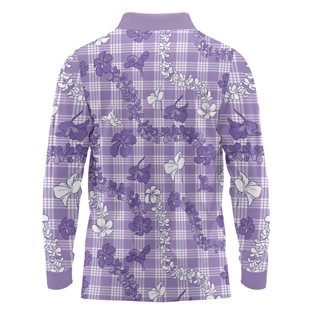 Poni Aloha Hawaii Long Sleeve Polo Shirt Plumeria Lei With Palaka Motif - Polynesian Pride