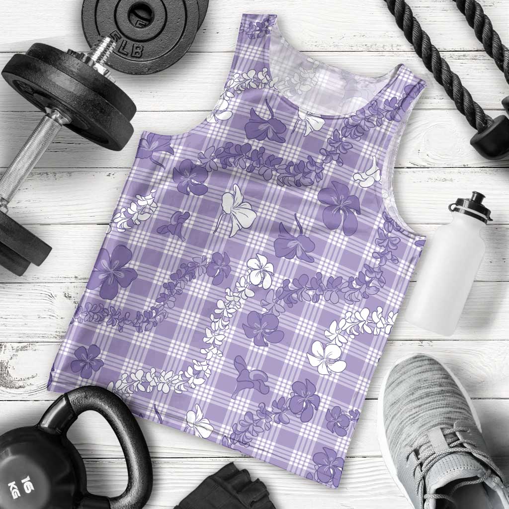 Poni Aloha Hawaii Men Tank Top Plumeria Lei With Palaka Motif - Polynesian Pride