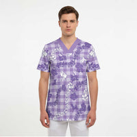 Poni Aloha Hawaii Scrub Top Plumeria Lei With Palaka Motif - Polynesian Pride