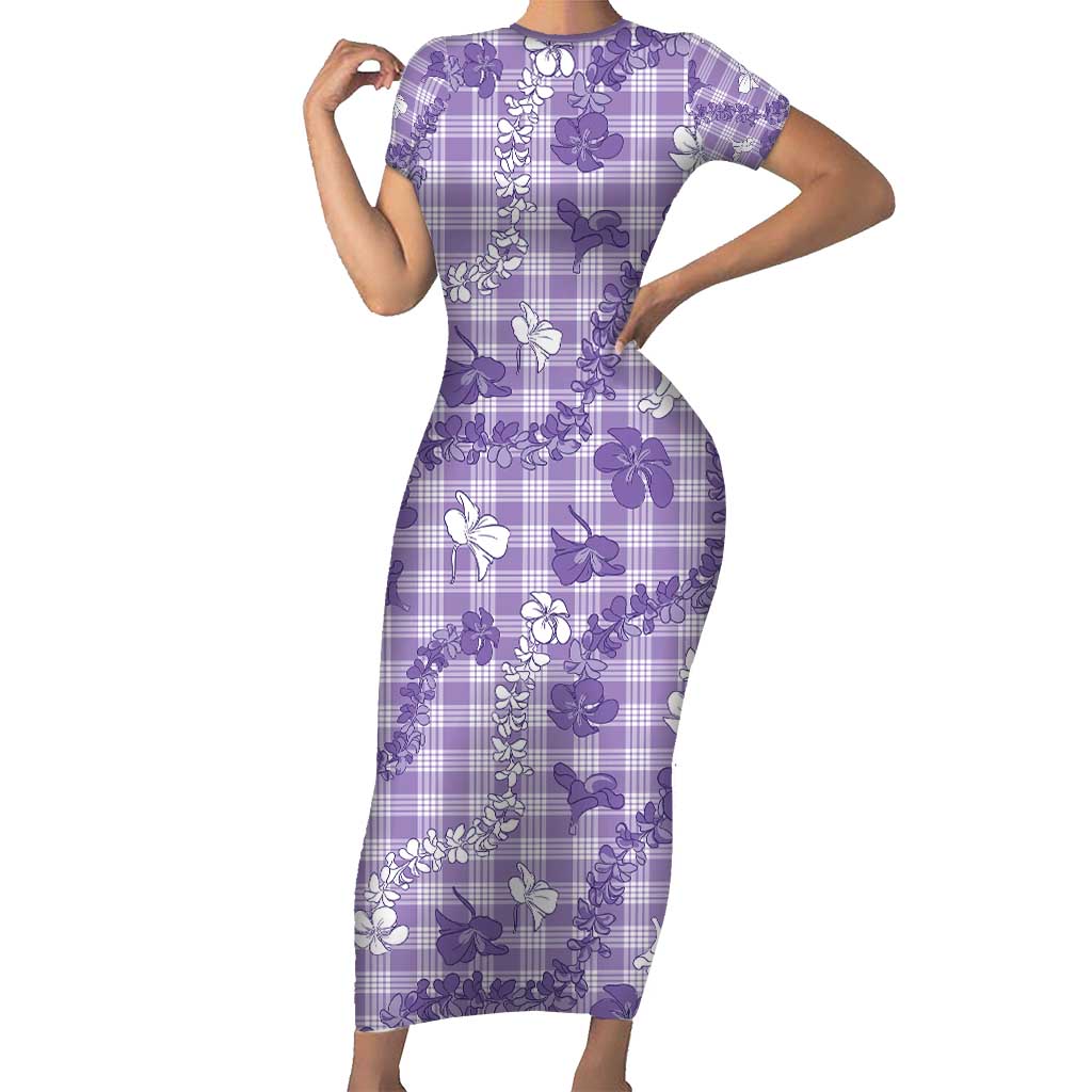 Poni Aloha Hawaii Short Sleeve Bodycon Dress Plumeria Lei With Palaka Motif - Polynesian Pride