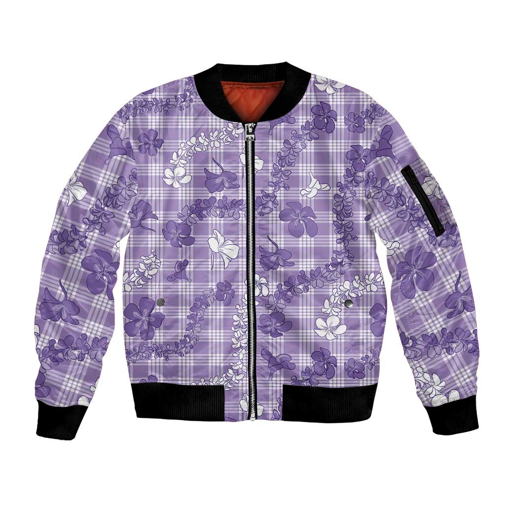 Poni Aloha Hawaii Sleeve Zip Bomber Jacket Plumeria Lei With Palaka Motif - Polynesian Pride