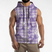 Poni Aloha Hawaii Sleeveless Zip Hoodie Plumeria Lei With Palaka Motif - Polynesian Pride