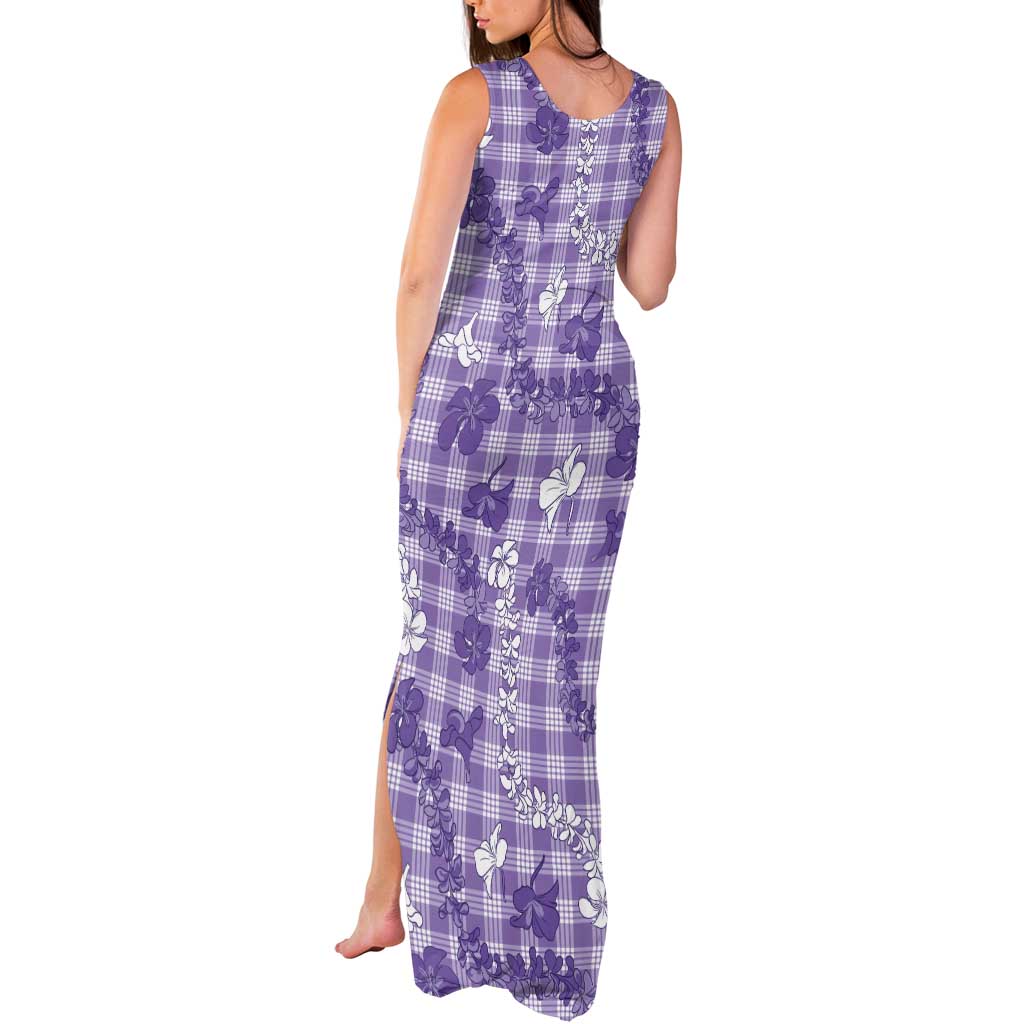 Poni Aloha Hawaii Tank Maxi Dress Plumeria Lei With Palaka Motif - Polynesian Pride